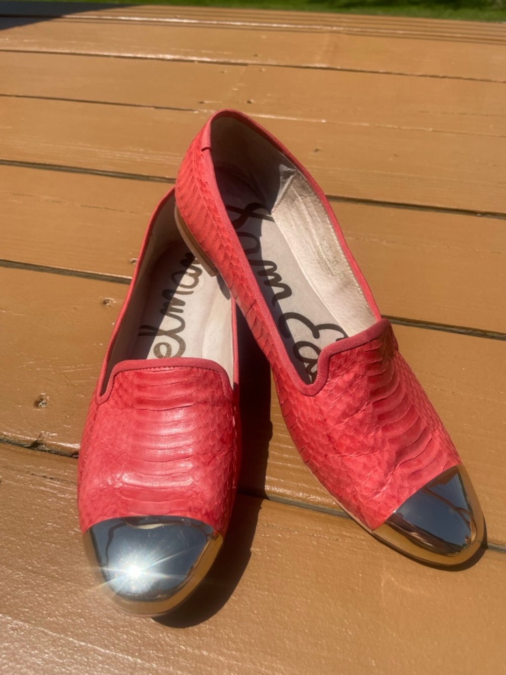 Sam Edelman Coral Textured Loafers with Metallic Gold Cap